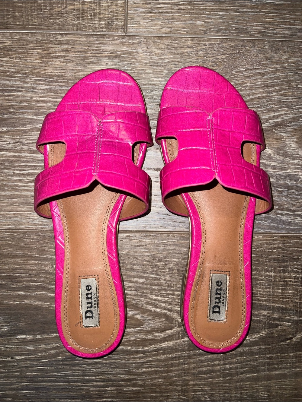 Dune London Hot Pink Faux-Croc Slide Mules